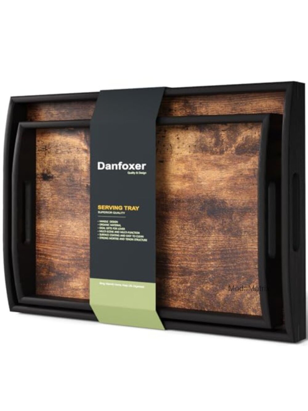 Wooden Set of 2 Serving Trays with Handles Decorative Trays